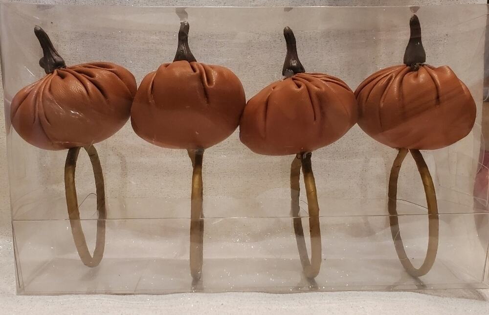 Faux Leather Pumpkin Napkin Rings Robert Stanley Collection Set of 4